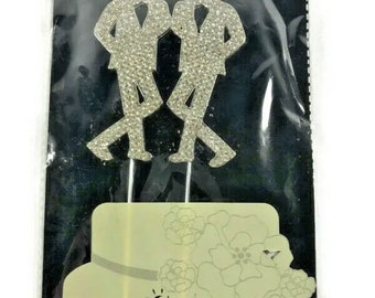 Cake Topper, Mr. & Mr. Strass, Design Pride Gay Wedding Silber