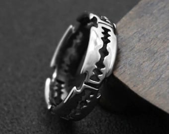 MAFYU S925 Sterling Silver Retro Personality Punk Rock Style Mens Carved Orc Ring Gift to Dear 