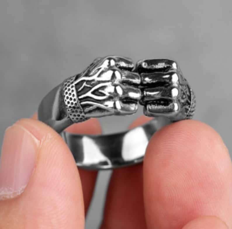 Personality Stainless Steel Angry Fists Ring Punk Rock Hip Hop Rings Symbol Of Strength Ring Men Boys Jewelry Gift
