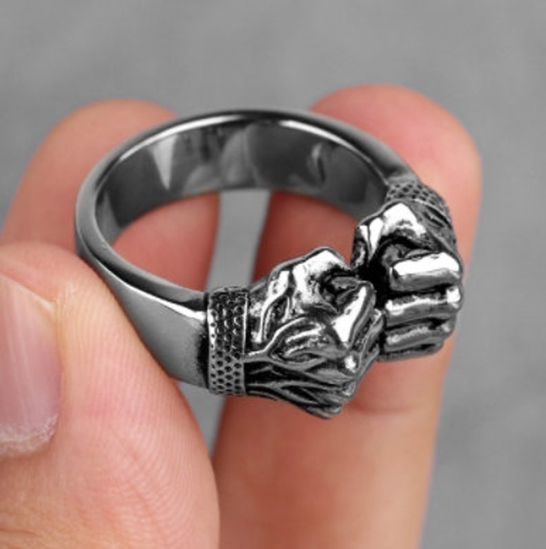 Personality Stainless Steel Angry Fists Ring Punk Rock Hip Hop Rings Symbol Of Strength Ring Men Boys Jewelry Gift