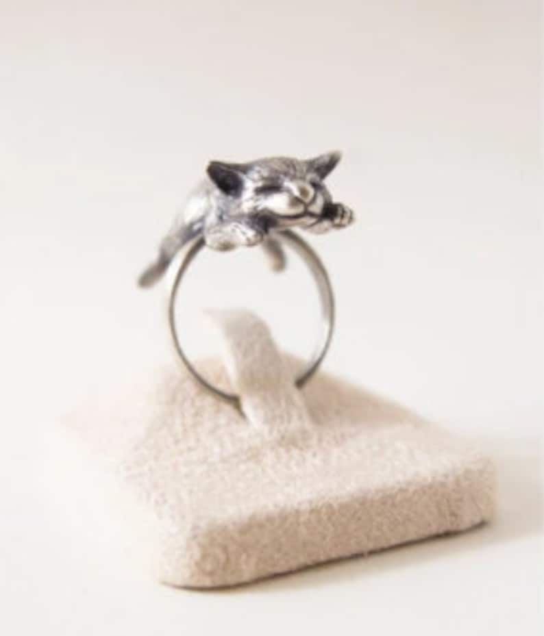 Vintage Cat Ring Cute Retro Sleeping Cat Ring Baby Pet Ring Etsy