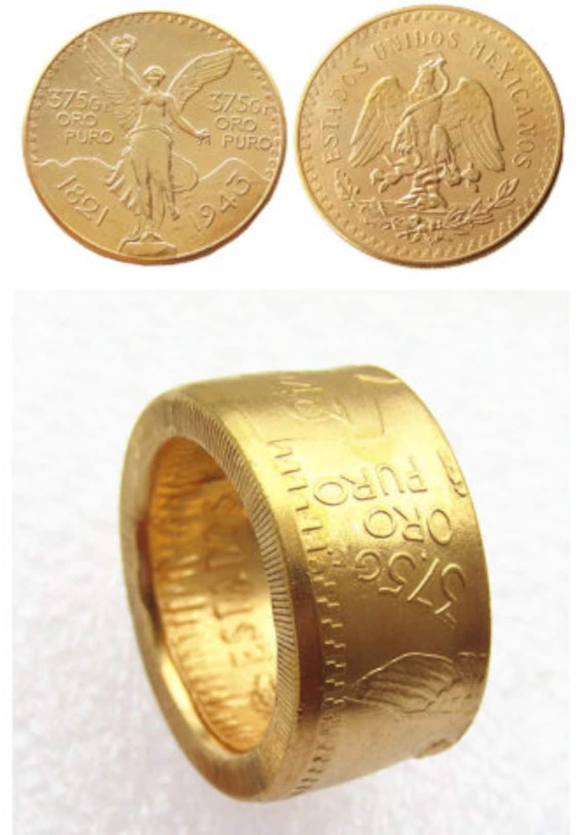 1943 Mexico Gold 50 Peso Coin Gold Plated Coin Ring Handmade Etsy