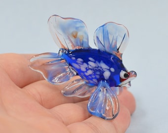 Glass Blue Fish Figure Figurine Sea Fish Beautiful Art Miniature Unique Handmade Gift