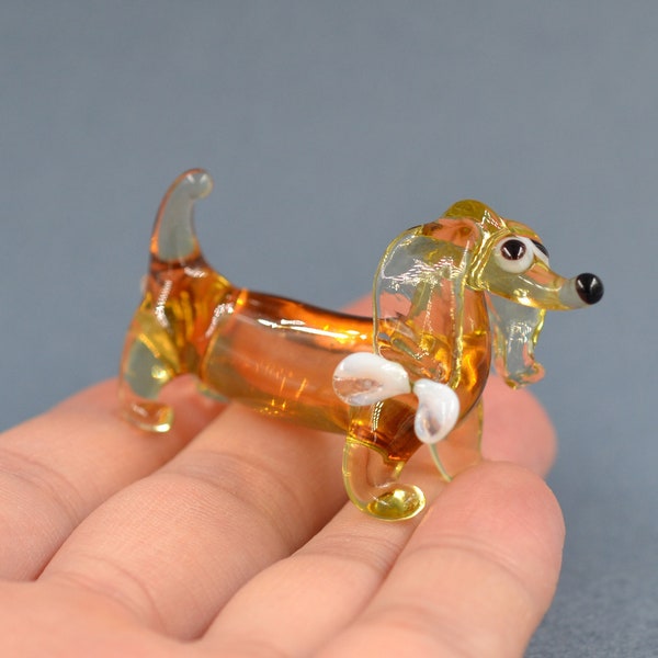 Glass Dachshund with a Bow Dog Figurine Beautiful Color Miniature Dachshund Dog Sculpture Unique Handmade Lampwork Gift