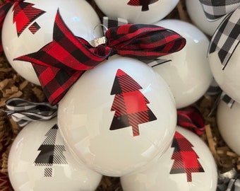 Rustic Farmhouse Buffalo Plaid Christmas Ornaments