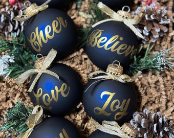 Elegant Blue and Gold Glass Christmas Ornaments (Set of 8)