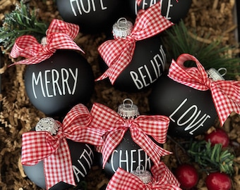 Black Rae Dunn Inspired Glass Christmas Ornaments (Set of 8)