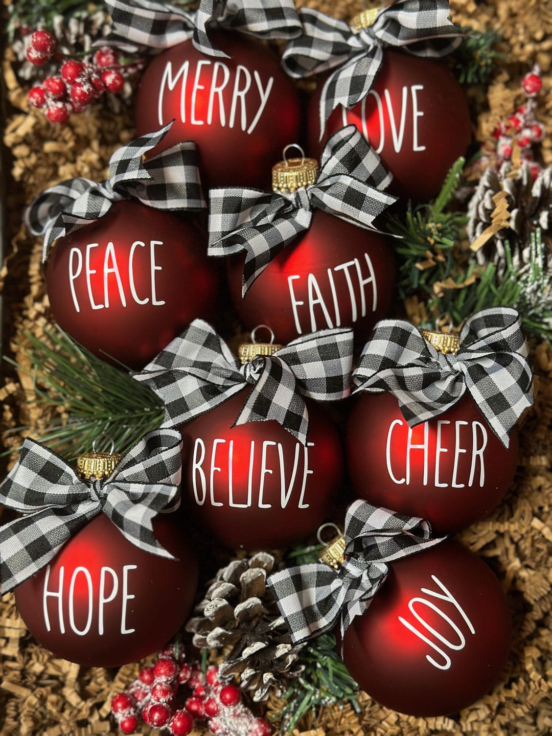 Red Rae Dunn Inspired Glass Christmas Ornaments (set of 8) - Etsy