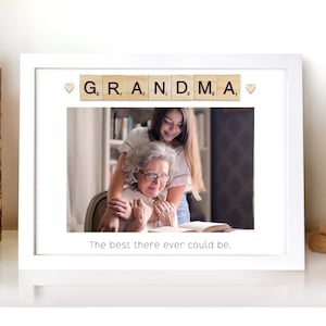 Marco de fotos personalizado de Scrabble de madera, regalo familiar, Navidad, vacaciones, nombre, imagen, alfabeto, letra, mosaico, cumpleaños, mensaje personalizado, impresión