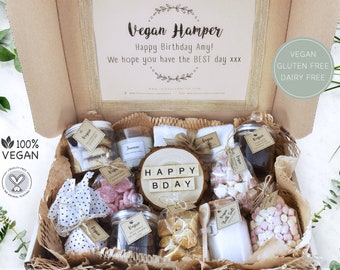 VEGAN Gift Box Hamper Personalise Food Basket Vegetarian Chocolate Snacks Sweets Gluten-Free Dairy-Free Nut-free Custom Message