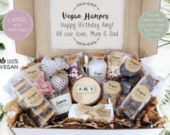 Cesta de regalo vegana personalizada: cesta de chocolate sin lácteos, regalo vegano sin gluten, cesta de Pascua.