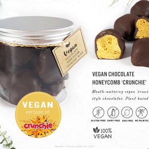 VEGAN crunchie honeycomb chocolate pieces gluten-free dairy-free vegetarian VG VE plant-based bar choc jar gift snack treat