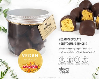 VEGAN crunchie honeycomb chocolate pieces gluten-free dairy-free vegetarian VG VE plant-based bar choc jar gift snack treat