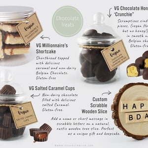 VEGAN Gift Box Hamper Personalise Food Basket Vegetarian Chocolate Snacks Sweets Gluten-Free Dairy-Free Nut-free Custom Message image 5