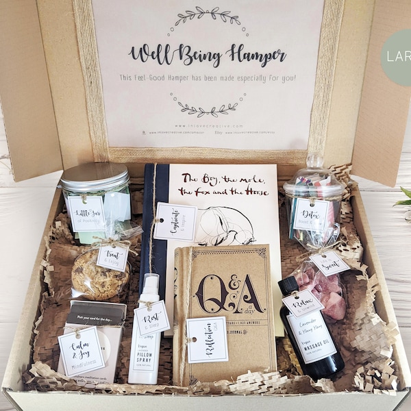 Wellbeing Hamper VEGAN Personalise Gift Basket Treats Health Wellness Spa Snacks Book Luxury Box Birthday Vegetarian Gluten-free Dairy-free