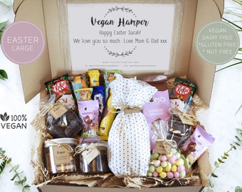 Vegan EASTER Egg Personalise Gift Box Hamper Chocolate Food Basket Vegetarian Snacks Sweets Gluten-Free Dairy-Free Nut-free Custom Message