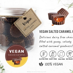 VEGAN Salted-Caramel Chocolate Cups gluten-free dairy-free vegetarian VG VE plant-based bar choc snack treat Birthday present gift