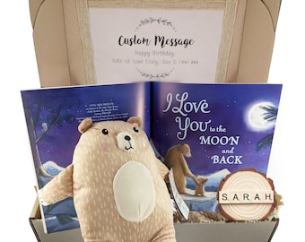 Childrens Gift Basket Personalise Teddy Bear Story Book Set Large 30cm Soft Toy Plush Baby Newborn Kids Birthday Boy Girl Scrabble Name