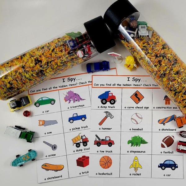 I Spy Boys Jar | Construction | Sports | Calm Down Jar | Boy Sensory Bottle | Birthday Gift for Boy | Seek and Find Bottle