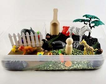 Zoo Sensory Box, Jungle Play Dough Kit, Safari Animals, Kids Play Activity, Imaginative Activity Box (8.5"x6.5"x3") FREE SHIPPING!!