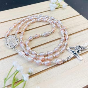 Pink Freshwater pearls rosary, Personalisable Rosary, Baptism gift for goddaughter, godmother, Christening gift, Real pearls, 1st Communion