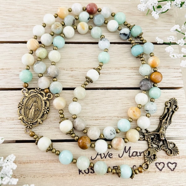 Mixed Amazonite Personalized Rosary, Mother's Gift, Christmas Gifts, Confirmation gifts, goddaughter, godmother, First Communion Gift,