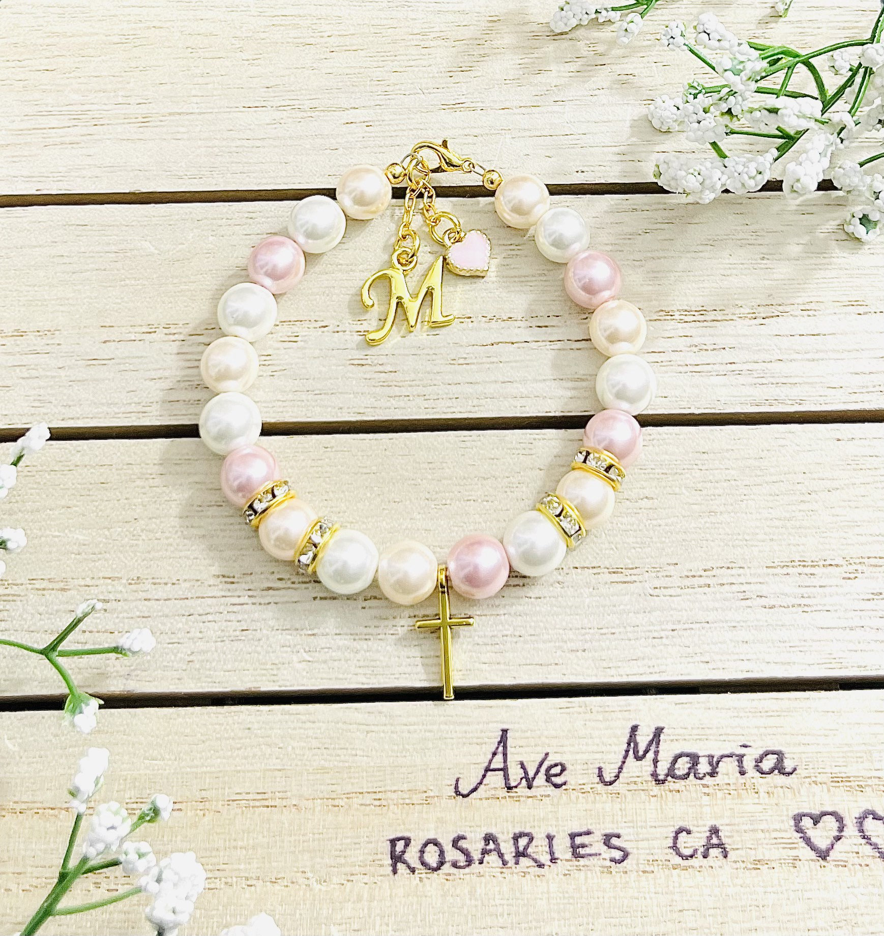 SJUIEO Rosario Croce Bracciale Di Perle Regolabile Battesimo Comunione Cresima Cattolica Regali 272456