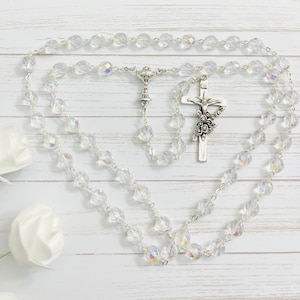 Crystal Faceted Czech Glass Beads, Personalized Rosary, First Communion Gift, Baptism Gifts, Confirmation Gifts, Christening, Christmas