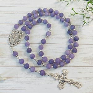 Matte Lilac Gemstone Personalized Rosary, Catholic gifts, First Communion gifts, Confirmation gifts, Christmas gifts, Christening, Mother's