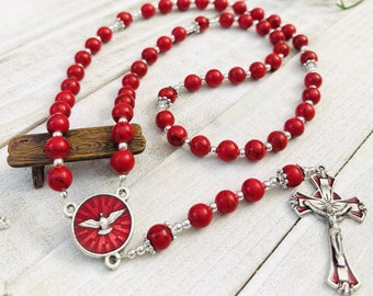 Red Turquoise The Holy Spirit Confirmation Rosary, Catholic gifts, Catholic rosary beads, Confirmation gifts, Christening gifts