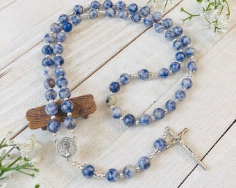 Blue Spot Jasper Personalized Rosary, First Communion gift, Baptism Gifts Confirmation gifts, Christmas Gifts Christening gifts for boy, men