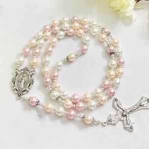 Shell Pearl Personalized Rosary, Mixed Colors Pink, Peach, Ivory, First Communion gifts, Baptism gifts, Confirmation gifts, Christmas gifts