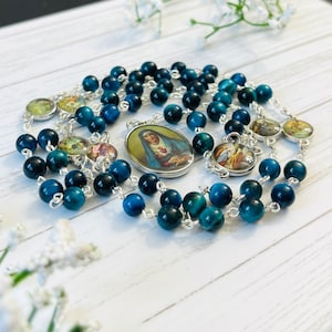 Small Aqua Blue Peacock Stones (6mm stones), Chaplet of Seven Sorrows of Blessed Virgin Mary, Our Lady of Sorrows Rosary beads Catholic gift
