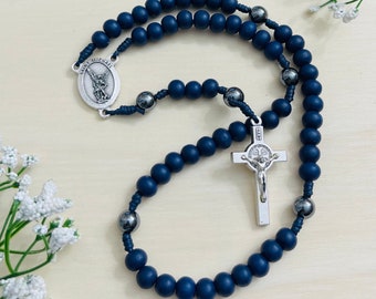 Saint Michael Navy Blue Wood Bead Personalized Rosary, Catholic Gifts Christening Gifts, Confirmation Gift, First Communion Gift, boy rosary