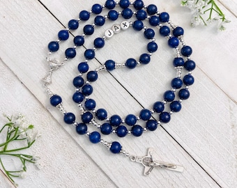 Lapis Lazuli Personalized Rosary, Catholic gifts, Rosary beads, Blue Rosary for boys, Rosary for men, Christmas Gifts, First Communion Gifts