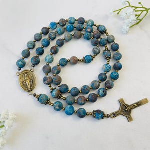 Matte Blue Calsilica Personalized Rosary, Christmas Gifts, Christening gifts, Mother&#39;s , Father, boy, men, Confirmation gifts, Baptism gift
