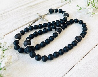 Matte Black Onyx Rosary for Men, Personalized Rosary, Catholic gifts, Christmas gifts, rosary for boys, gifts for husband