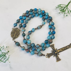 Blue Crazy Lace Agate Personalized Rosary, Christmas Gifts, Christening gifts, Mother&#39;s Day gifts, comfirmation gifts, Baptism gifts