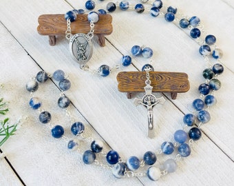 Saint Michael Personalized Rosary, Mixed Matte Blue Sodalite, First Communion Confirmation Gifts, Baptism Christening Christmas Gifts, Boys