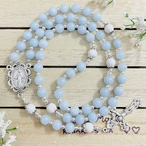 Aquamarin Personalisierter Rosenkranz, Mütter Geschenke, Weihnachtsgeschenke, Kommuniongeschenke, Konfirmationsgeschenke, Patenkind, Patin, Taufe