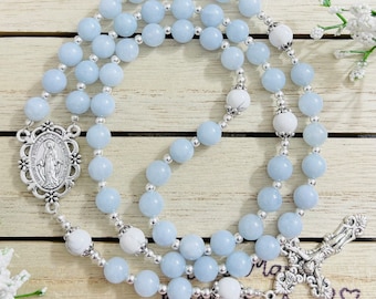 Aquamarine Personalized Rosary, Mothers' Gifts, Christmas Gifts, First Communion gifts, Confirmation gifts, goddaughter, godmother, Baptism