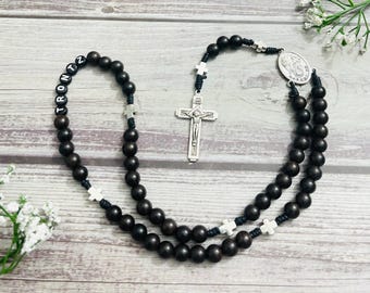 Saint Joseph Ebony Wood Bead Rosary: Personalized Catholic Gift