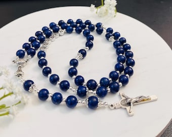 Personalized Lapis Lazuli Rosary: Catholic Gift with Custom Name