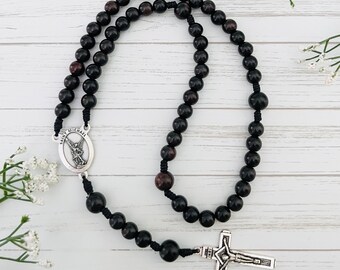 Ebony Black Wood Bead Rosary Catholic Gifts, Personalized Confirmation Gifts Baptism Christening First Communion Gifts for boy, Chapelet