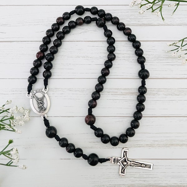 Ebony Black Wood Bead Rosary Catholic Gifts, Personalized Confirmation Gifts Baptism Christening First Communion Gifts for boy, Chapelet