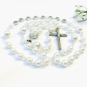 White Glass Pearl Rosary, First Communion Rosary, Personalized Rosary, Mothers Gifts, Confirmation Gifts, Baptism Gift, First Communion gift