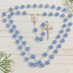 Blue Luminous Stone Personalized Rosary, Catholic gifts, First Communion Gifts, Confirmation Gifts, Baptism Gifts, Christening gifts