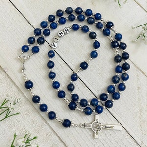 Lapis Lazuli Personalized Rosary, Catholic gifts, Rosary beads, Blue Rosary for boys, Rosary for men, Christmas Gifts, First Communion Gifts