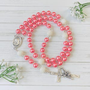 Glass pearl personalized Rosary, teal, pink, Confirmation gifts, Christening Gifts, Baptism Gift, First Communion Gifts