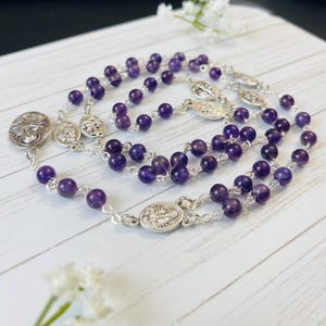 Small Amethyst Stones, Chaplet of Seven Sorrows of Blessed Virgin Mary, Our Lady of Sorrows Rosary beads, Catholic gift, 6mm purple stones